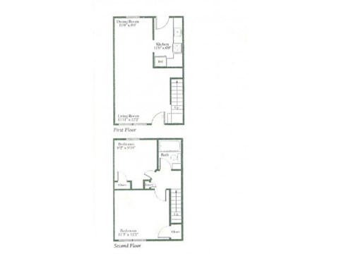 Floor plan for 2 beds, 1 bath, 750 sqft
